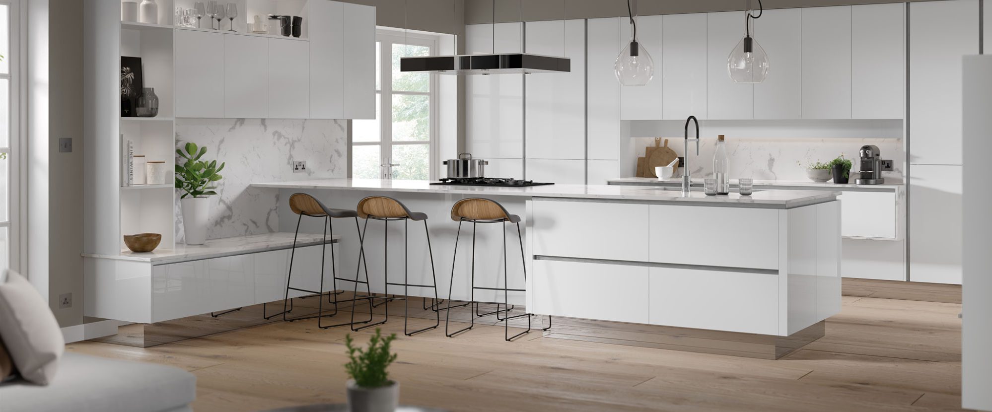 Oblique Gloss White Main Modern Kitchen