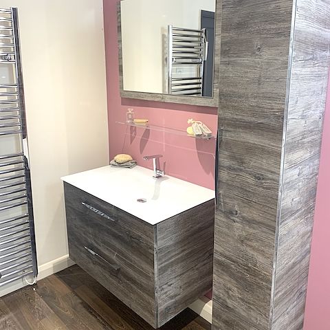 washbasin vanity unit at Janus Interiors bathroom showroom in Bingley West Yorkshire